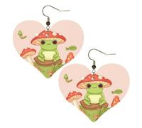 Cute frogs and mushrooms Leather Earrings for Women Heart Earring Lightweight Dangle Earrings Jewelry Gifts, One Size, No Gemstone