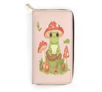 Cute Frogs And Mushrooms Slim Thin Credit Card Wallet, PU Leather Bifold Cash Wallet, Zipper Coin Pocket Id Window Wallet Storage Bag Wallet Coin Purse Pouch Change Holder Small with Zipper for Men An