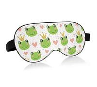 Cute Frogs Gold Crowns Pink Hearts On Pink White Eye Masks Cover Blocks Light Sleep Mask Shade Cover Blindfold Relaxing Eyeshade Cover with Adjustable Head Strap for Men Women Kids