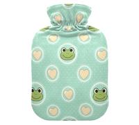 Cute Frogs Heart Pastel Mint Hot Water Bottle with Soft Cover Feet Warmer with Soft Cover Hot Water Bag for Neck, Shoulder and Menstrual Cramps Medium