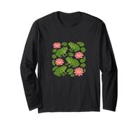 Cute Frogs Sitting Happily on Green Lily Pads Artwork Long Sleeve T-Shirt