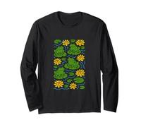 Cute Frogs Sitting Happily on Green Lily Pads Artwork Long Sleeve T-Shirt