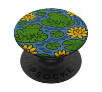 Cute Frogs Sitting Happily on Green Lily Pads Artwork PopSockets Adhesive PopGrip