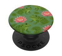 Cute Frogs Sitting Happily on Green Lily Pads Artwork PopSockets Adhesive PopGrip