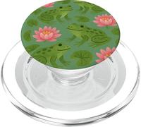 Cute Frogs Sitting Happily on Green Lily Pads Artwork PopSockets PopGrip for MagSafe