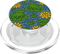 Cute Frogs Sitting Happily on Green Lily Pads Artwork PopSockets PopGrip for MagSafe
