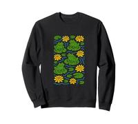 Cute Frogs Sitting Happily on Green Lily Pads Artwork Sweatshirt