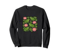 Cute Frogs Sitting Happily on Green Lily Pads Artwork Sweatshirt