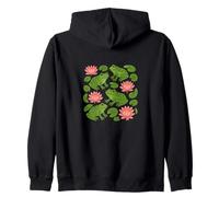 Cute Frogs Sitting Happily on Green Lily Pads Artwork Zip Hoodie