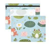 Cute Frogs Zipper Binder Pouch, Binder Pouch with Clear Window