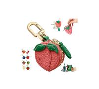 Cute Fruit Leather Bag Charm,Strawberry Coin Purse,Kawaii Mini Coin Purse Keychain,Mini Leather Fruit Peach Lemon Keychain Bag Charms,for Backpack Decoration,for Ai-rtag Wallet Gift for Girl Women