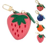 Cute Fruit Leather Bag Y2k Keychain Peach Fruit Charm Coin Purse, Strawberry Coin Purse, Waterproof Fruit Bag Charm Bag Keychain, Mini Pouch for Ai-rtag Wallet Gift for Girl Women
