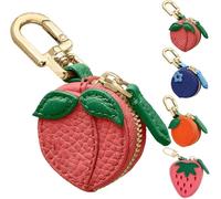 Cute Fruit Leather Bag Y2k Keychain Peach Fruit Charm Coin Purse, Strawberry Coin Purse, Waterproof Fruit Bag Charm Bag Keychain, Mini Pouch for Ai-rtag Wallet Gift for Girl Women