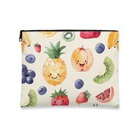Cute Fruit Makeup Bag Yellow Happy Emoji Travel Bag for Women Portable Organizer Canvas Zipper Toiletry Bag Summer Gift, lemon tree, 7x9 Inch, Fruits