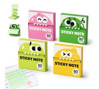 Cute Fruit Monster Pop Up Sticky Notes, 6 Boxes Transparent Pull Out Sticky Notes, Translucent Sticky Notes Index Tabs Fun Clear Note, 80 Sheets Per Box for Office Work (4PCS)