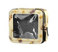 Cute Fruits Bananas Apples Pears Scandinavian Style Cute Clear Make Up Bag Travel Toiletry Pouches Portable Cosmetic Organizer for Women Girls, Bees on Yellow, One Size