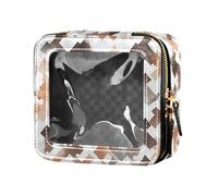 Cute Fruits Bananas Apples Pears Scandinavian Style Cute Clear Make Up Bag Travel Toiletry Pouches Portable Cosmetic Organizer for Women Girls, Brown Houndstooth, One Size