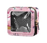 Cute Fruits Bananas Apples Pears Scandinavian Style Cute Clear Small Makeup Bag Skincare Pouches Cosmetic Organizer Case for Women Girls, Cute Cartoon Character and Christmas Elements Pink, One Size