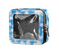 Cute Fruits Bananas Apples Pears Scandinavian Style Cute Clear Small Makeup Bag Skincare Pouches Cosmetic Organizer Case for Women Girls, Cats with Cute Clouds Pattern with blue, One Size