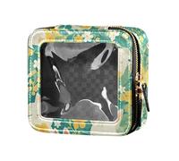 Cute Fruits Bananas Apples Pears Scandinavian Style Cute Clear Small Makeup Bag Skincare Pouches Cosmetic Organizer Case for Women Girls, Cartoon Cat Bunny and Flower Green, One Size