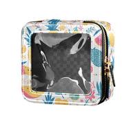 Cute Fruits Bananas Apples Pears Scandinavian Style Cute Clear Small Makeup Bag Skincare Pouches Cosmetic Organizer Case for Women Girls, Colourful Tropical Fruits, One Size