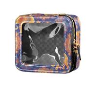 Cute Fruits Bananas Apples Pears Scandinavian Style Cute Clear Small Makeup Bag Skincare Pouches Cosmetic Organizer Case for Women Girls, Colorful Elephants Decorated Mandala, One Size