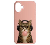 Cute Fun Cat Wearing Glasses Blowing Gum Case for iPhone 16 Plus