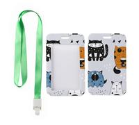Cute Fun Cats Card Holder with Green Lanyard, Detachable Card Holder, Vertical ID Cards Protector for Driver, Vertical Name Badges Protector for Work, Teacher Stuff Nurse Accessories Work