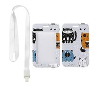 Cute Fun Cats ID Card Holders with White Lanyard, Oyster Card Holder Lanyard, Vertical Cards Protector for Women, Vertical Name Badges Protector for Driver, Nurse Accessories Work Nurse Essentials