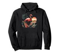 Cute Fun Flamingo Tropical Sunset Palm Leaves Art Pullover Hoodie