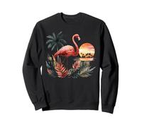 Cute Fun Flamingo Tropical Sunset Palm Leaves Art Sweatshirt
