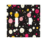 Cute Fun Polka Dots Decorative Switch Cover 2 Gang Double Toggle, Hippie Morden Circle Switchcover Wall Plate, Geometric Groovy Electrical Faceplate for Bedroom Living Room Decor