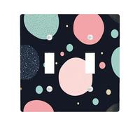 Cute Fun Polka Dots Switch Cover Wall Plate 2 Gang Double Toggle, Hippie Morden Circle Electrical Faceplate for Bedroom Bathroom Decor, Geometric Groovy Standard Size Switchplate