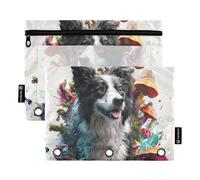 Cute Fungi Dog Ringing Binder Pocket with Clear Window Pencil pouching Large and Sturdy 3 Ringing Pencil case School Class Office Organizers Multicolored 2 PCS