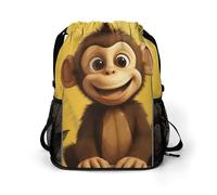 Cute Funny Animal Monkey Banana Sports Drawstring Backpack,Packsack with Shoe Compartment And Wet Proof Pocket for Youth