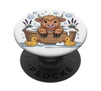 Cute Funny Baby Highland Cow in Bubble Bath PopSockets Adhesive PopGrip