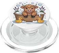 Cute Funny Baby Highland Cow in Bubble Bath PopSockets PopGrip for MagSafe