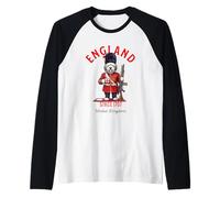 Cute Funny Bobtail Dog London King's Guard England Flag Raglan Baseball Tee