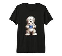 Cute Funny Bobtail Puppy Dog Cup Coffee EU Europe Flag Premium T-Shirt