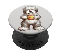 Cute Funny Bobtail Puppy Dog Cup Coffee Spain Flag PopSockets Adhesive PopGrip