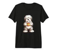 Cute Funny Bobtail Puppy Dog Cup Coffee Spain Flag Premium T-Shirt