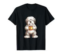 Cute Funny Bobtail Puppy Dog Cup Coffee Spain Flag T-Shirt