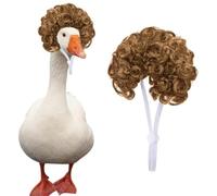 Cute Funny Brown Big Goose Curly Hair Exploding Head Wigs Chook Hamster Wig Porch Goose Synthetic Wig for Lawn Garden Outdoor Decor Pet Accessories for Halloween Christmas Eve Festival Parties
