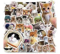 Cute Funny Cat Meme Stickers Set, Waterproof Vinyl Cute Stickers with Cats, for Water Bottle, Phone Case, Scrapbook, Laptop (50 Pcs)
