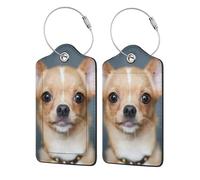 Cute Funny Chihuahua Dog,Luggage Tags Pu Leather Name Tag Travel Suitcase Identifier ID Tags Durable Luggage Label 2 pcs
