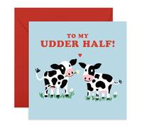 Cute & Funny Cow Love Card - Udder Half Presents for Husband, Wife, Spouse, Boyfriend, Girlfriend, Partner, Him, Her, Babe - Heartfelt Valentines Day Gift Ideas - Comes with Fun Stickers