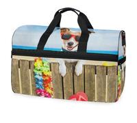 Cute Funny Dog at Ocean Beach Travel Duffel Bag for Men Women Boys Girls Teens,Oversized Sports Gym Bag with Shoes Compartment Overnight Weekend Yoga Workout Bag Training Handbag