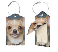 Cute Funny Dog Print Luggage Tag Leather with Stainless Steel Loop Privacy Cover Name ID Labels for Women Men