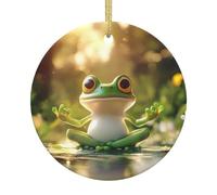 Cute Funny Frog Doing Yoga Christmas Ceramic Ornament Round Hanging Decoration with Gold String, Double-Sided Print Holiday Keepsake Gift for Home & Tree
