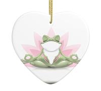 Cute Funny Frog Doing Yoga Printed Christmas Tree Ceramic Hanging Ornament – Xmas Tree Decoration, Holiday Heart Crafts